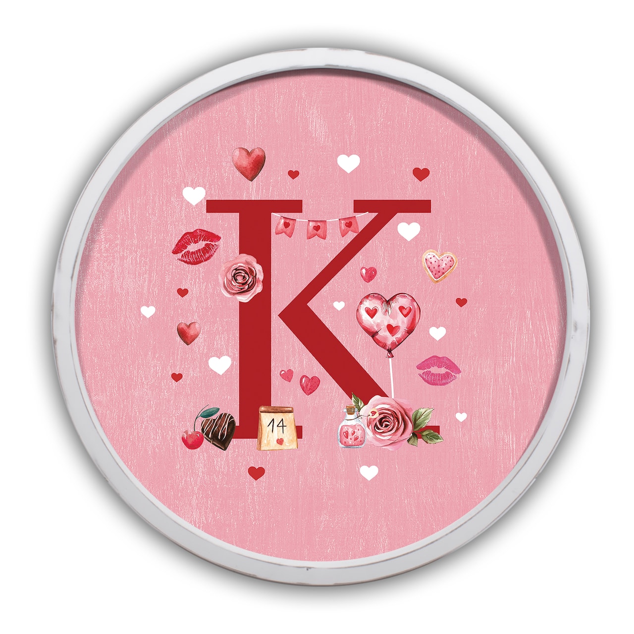 20" Valentine Things White Framed Round Monogram Print